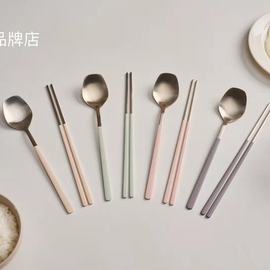 【韩国原单】Cher食品级304不锈钢筷勺套装喷漆手柄韩式ins简约风