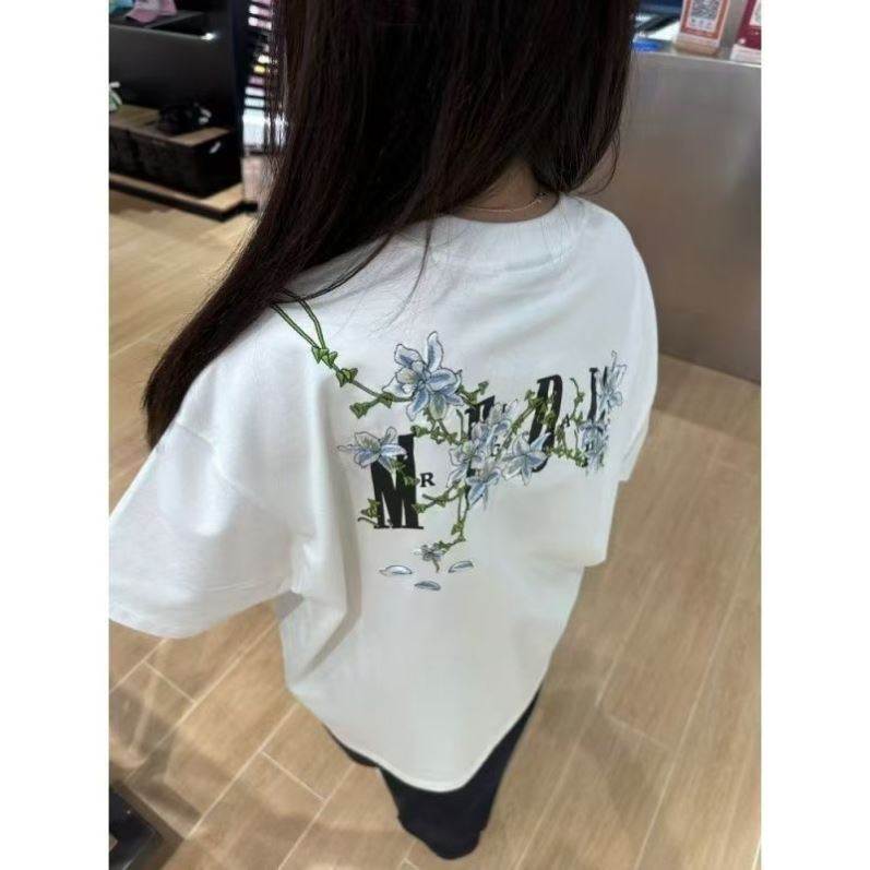 300斤大码胖妹妹美式藤蔓印花重磅棉短袖恤夏季上衣潮牌