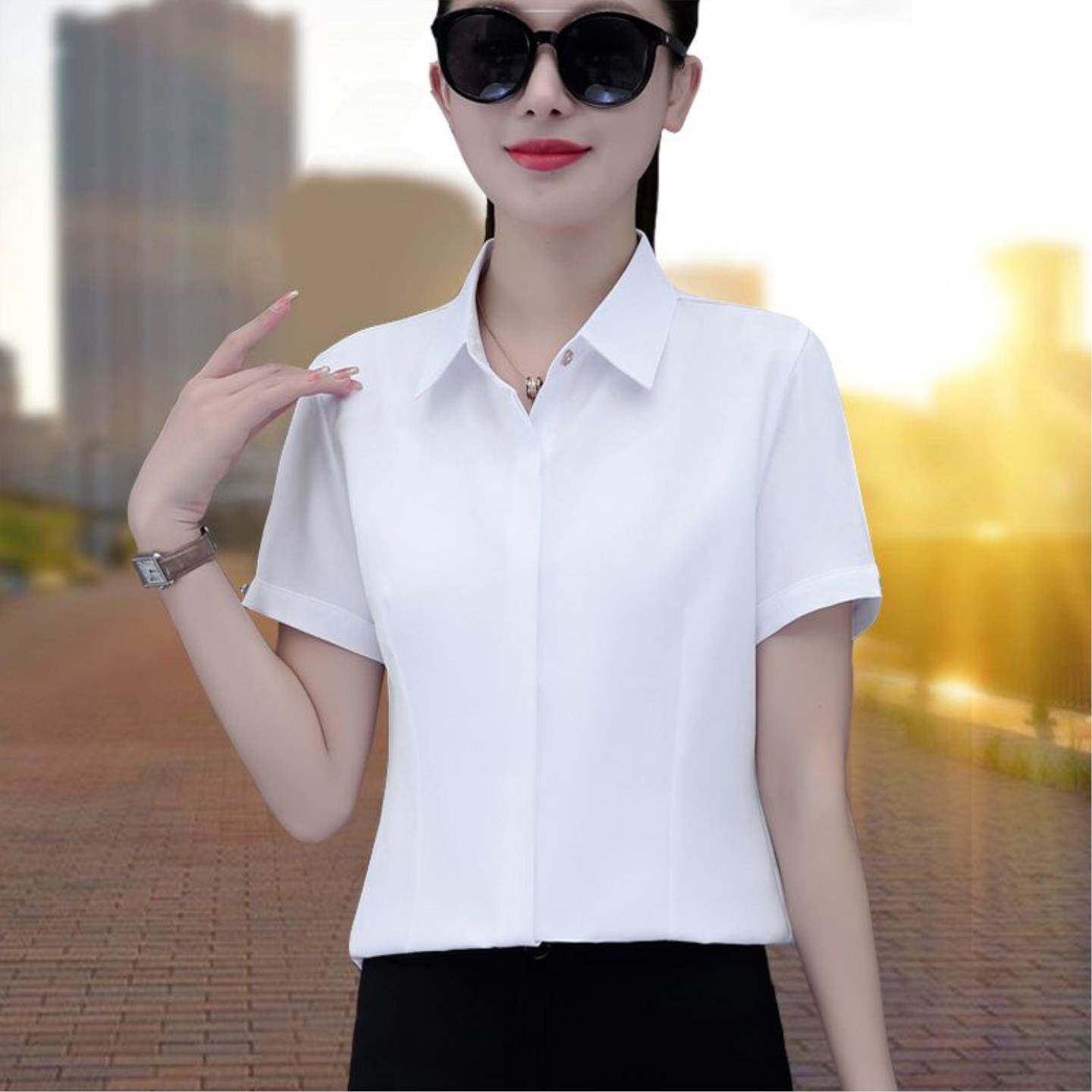 夏季新款韩版修身工作服工装白色免烫职业衬衣