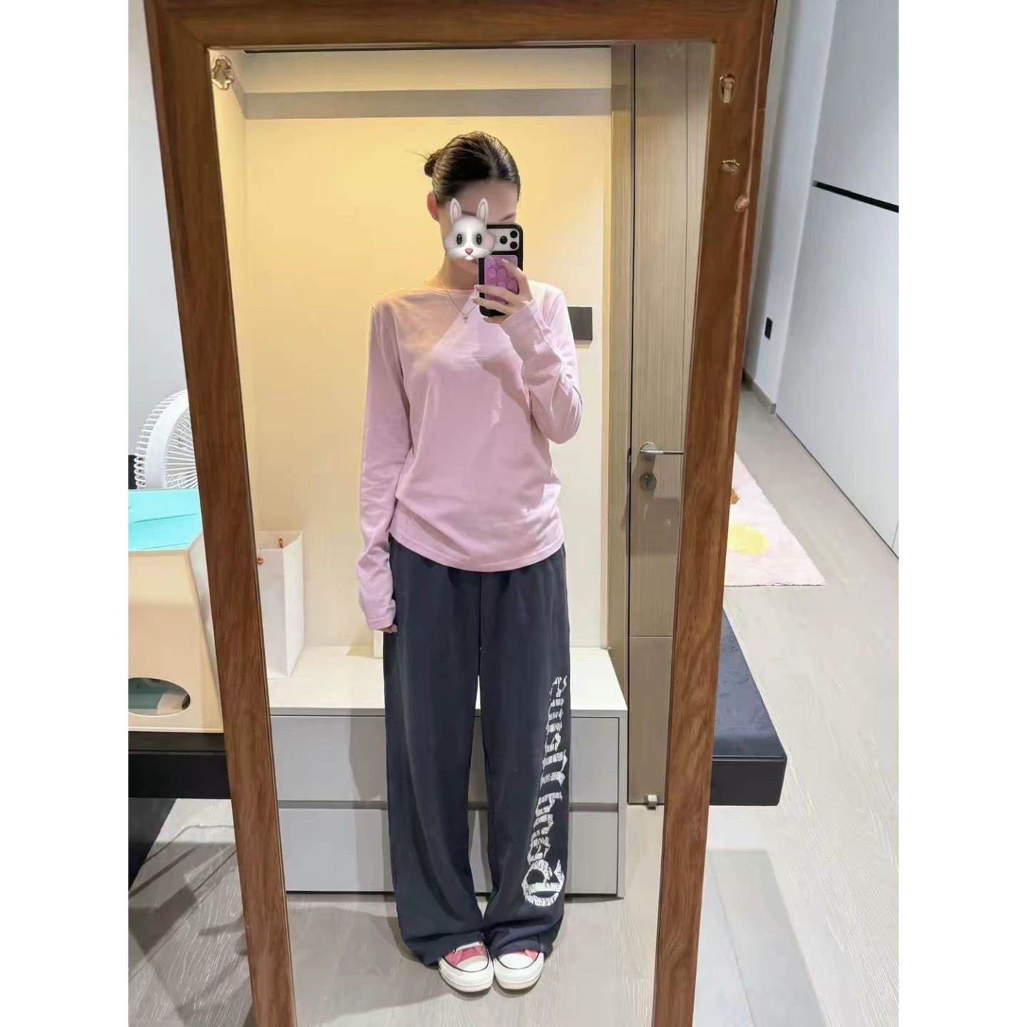 美式做旧字母休闲裤子女秋季薄款2026新款宽松垂感运动阔腿卫裤长