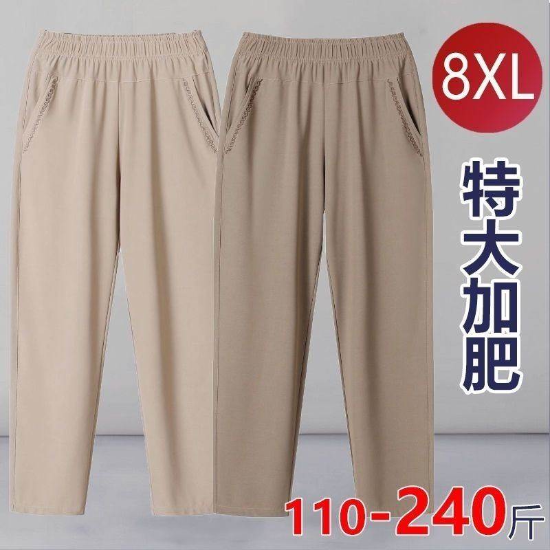 妈妈加肥大码裤子中老年人夏季女裤九分冰丝薄款高腰宽松奶奶裤子