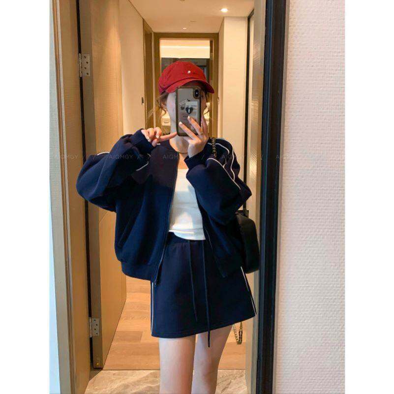休闲运动套装女春春装穿搭显高洋气夹克外套短裙裤气质减龄两件套