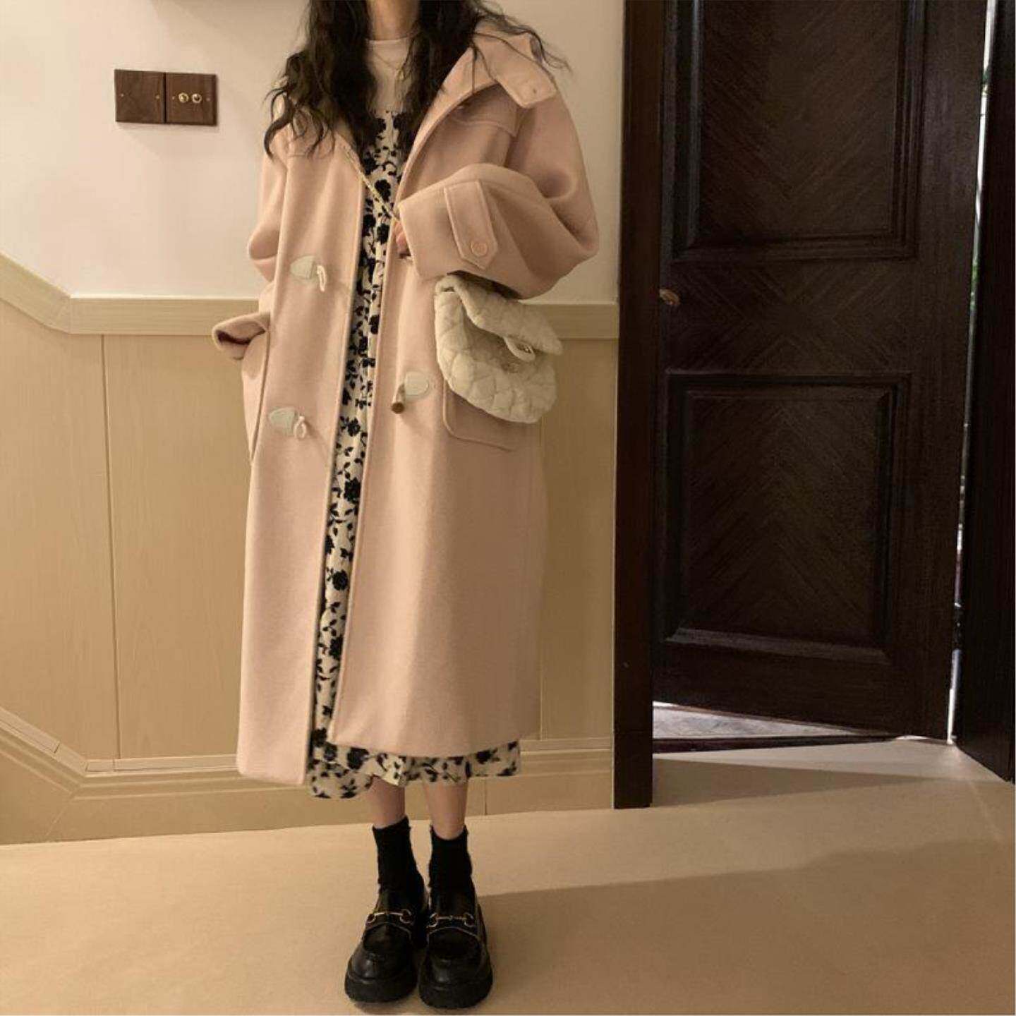 赫本风春季新款韩版法式中长款裙子长袖裙子假两件碎花长款连衣裙