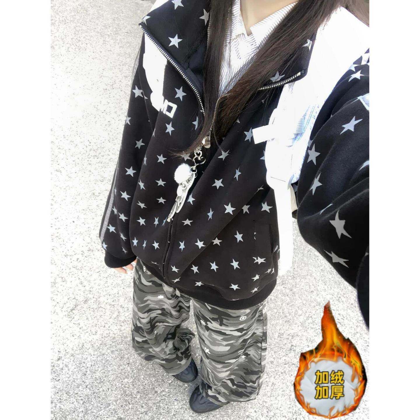 美式复古星星字母立领拉链卫衣春夏款中性风小众百搭宽松休闲外套