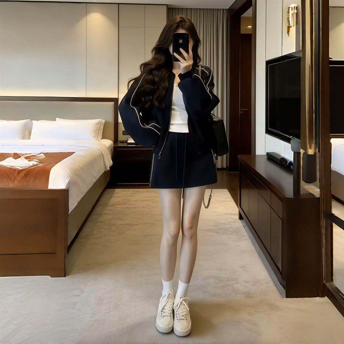 韩系休闲运动风套装裙女2026超穿搭一整套棒球服搭配短裙两件套