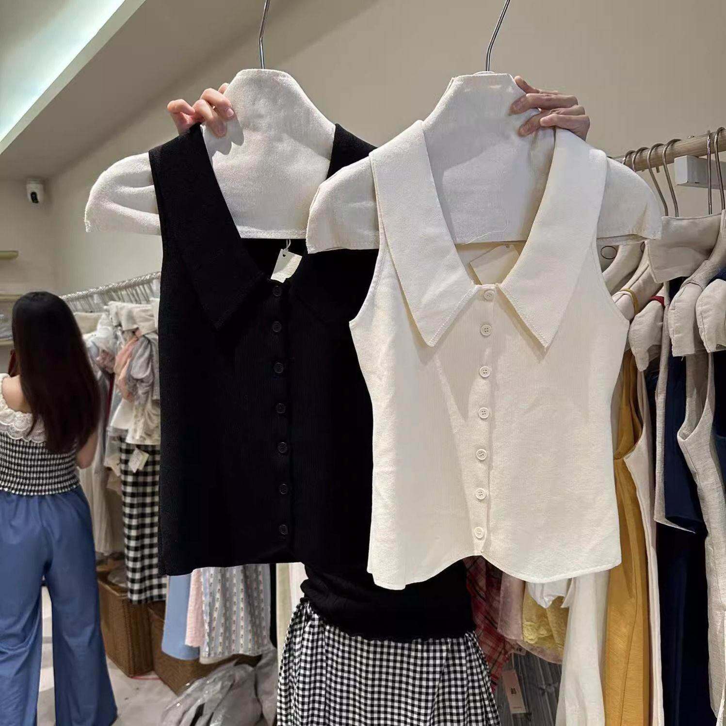 法式内搭红色翻领针织背心吊带外穿高级感冰丝坎肩无袖上衣女夏季