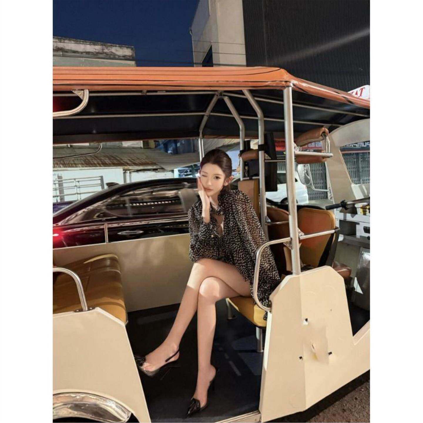 轻薄高级黑色波点长袖衬衫女夏季面试穿搭薄款宽松显瘦防晒衫上衣