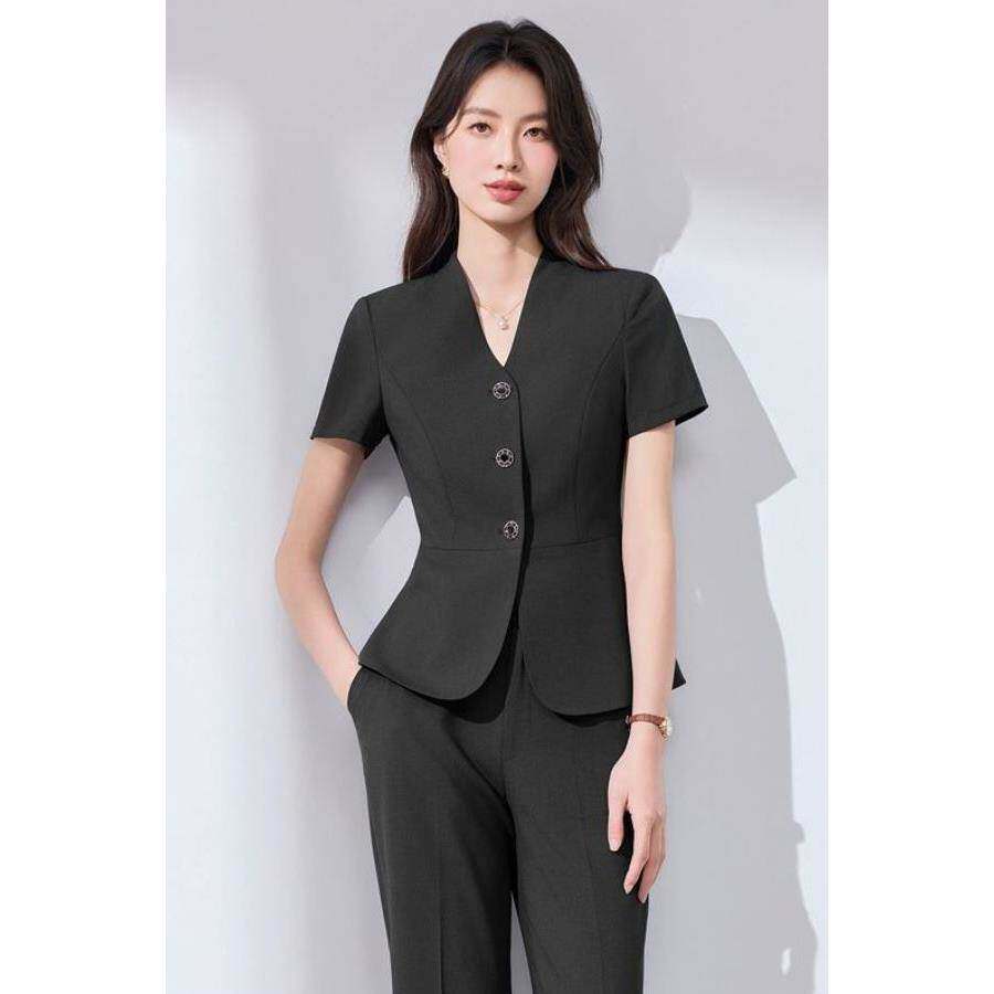 西装套装女款2026夏季轻奢商务黑色西装三件套立体裁剪修身显瘦
