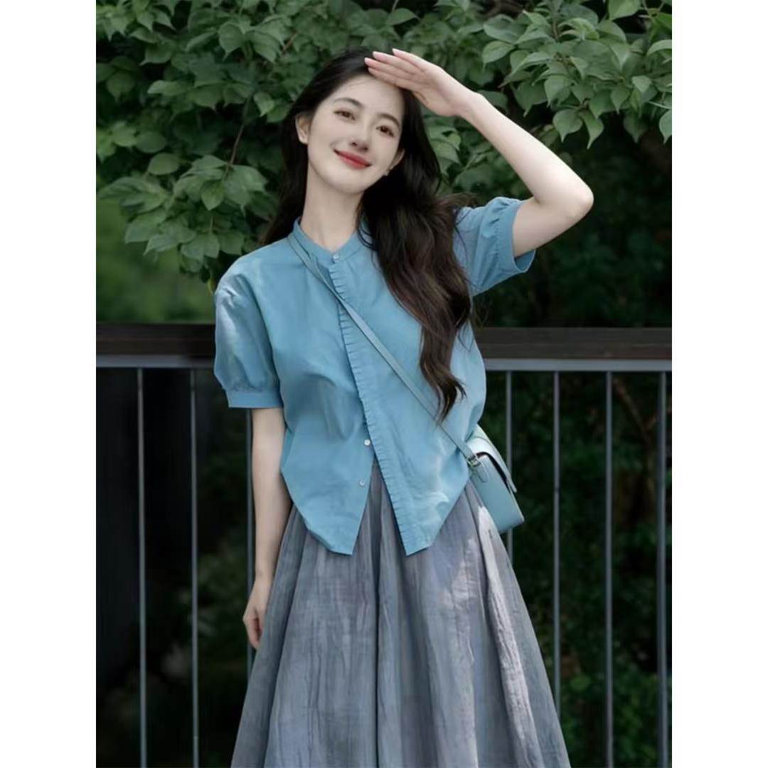 文艺小清新淡人高知穿搭一整套初夏绝美巨好看小个子两件套装裙女