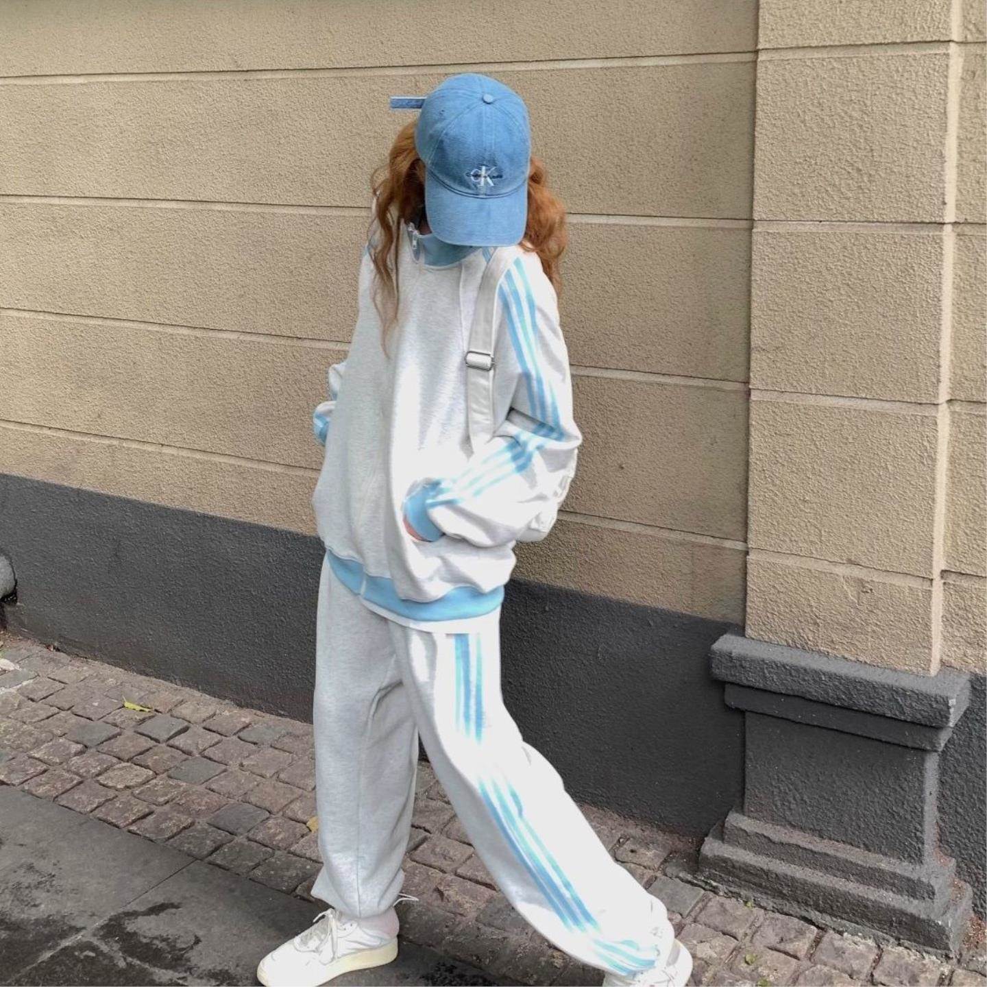 盐系OOTD运动服套装女秋季新款宽松灰色卫衣减龄时尚两件套小个子