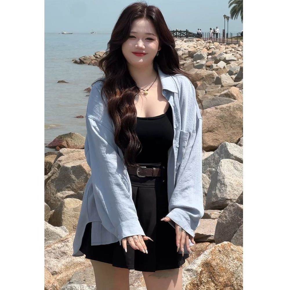 春夏微胖mm大码新款套装女显瘦西装半身裙宽松上衣三件套气质甜美