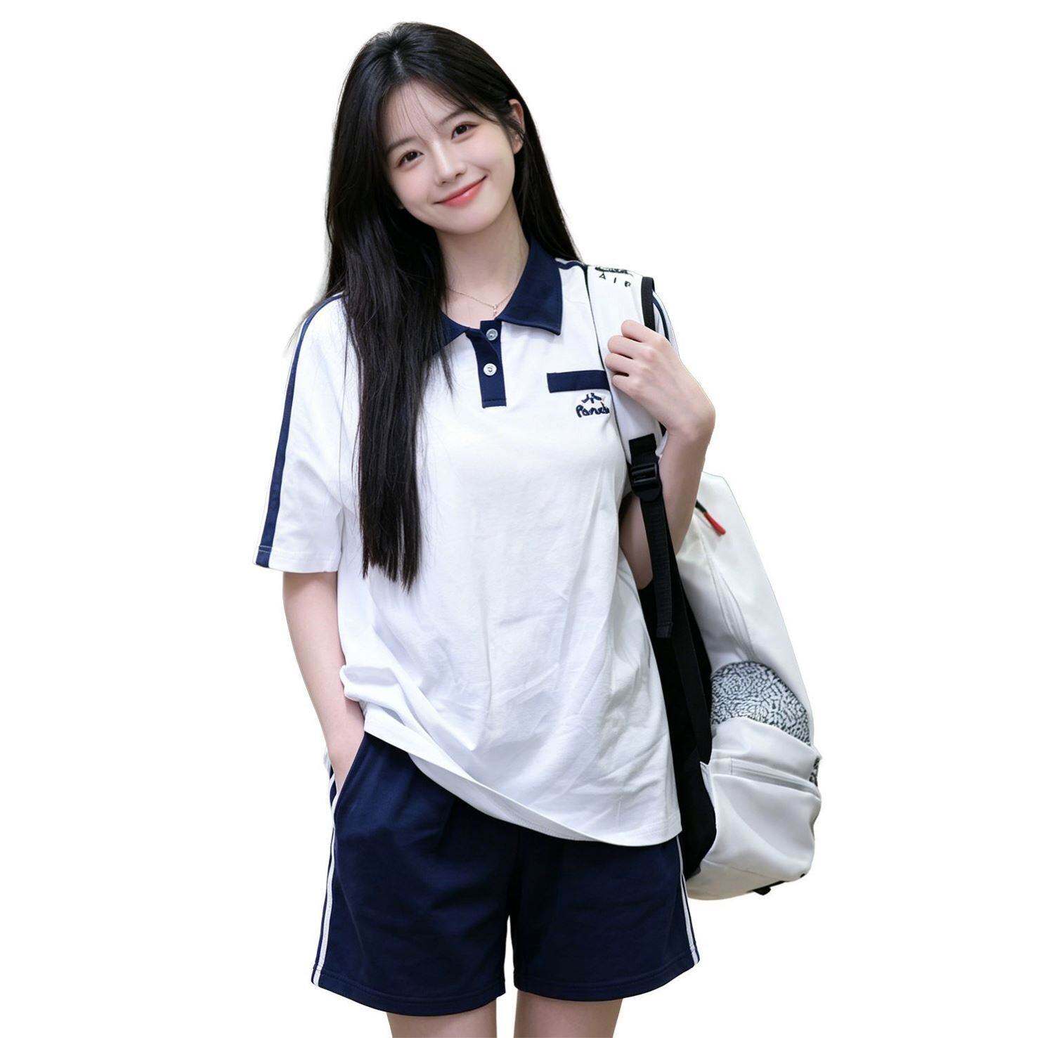 减龄休闲运动套装女夏季时尚显瘦宽松韩版学生短袖短裤两件套