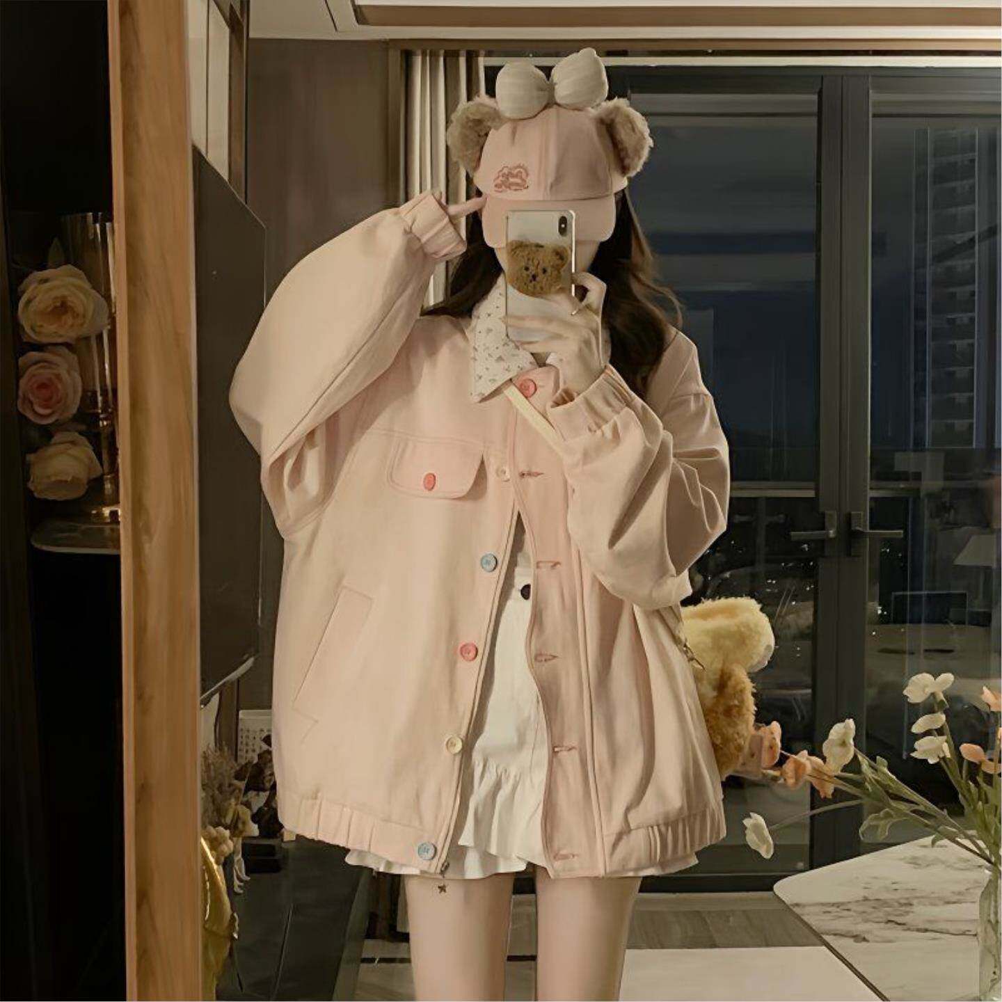 甜美碎花翻领仿牛仔外套2026拼接秋季宽松百搭夹克上衣女