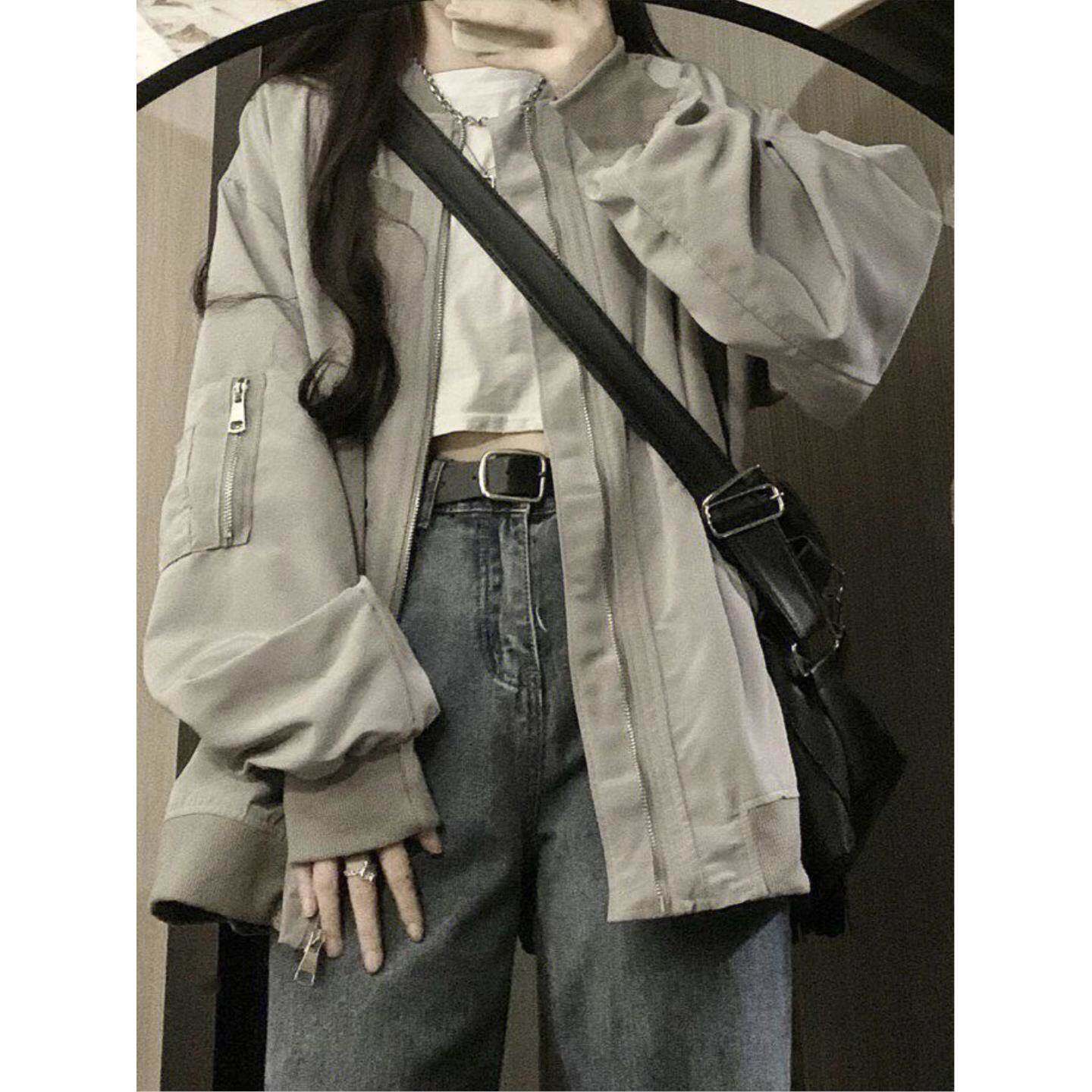 棒球服复古外套女2026春秋宽松不规则学院风日系飞行员夹克上衣