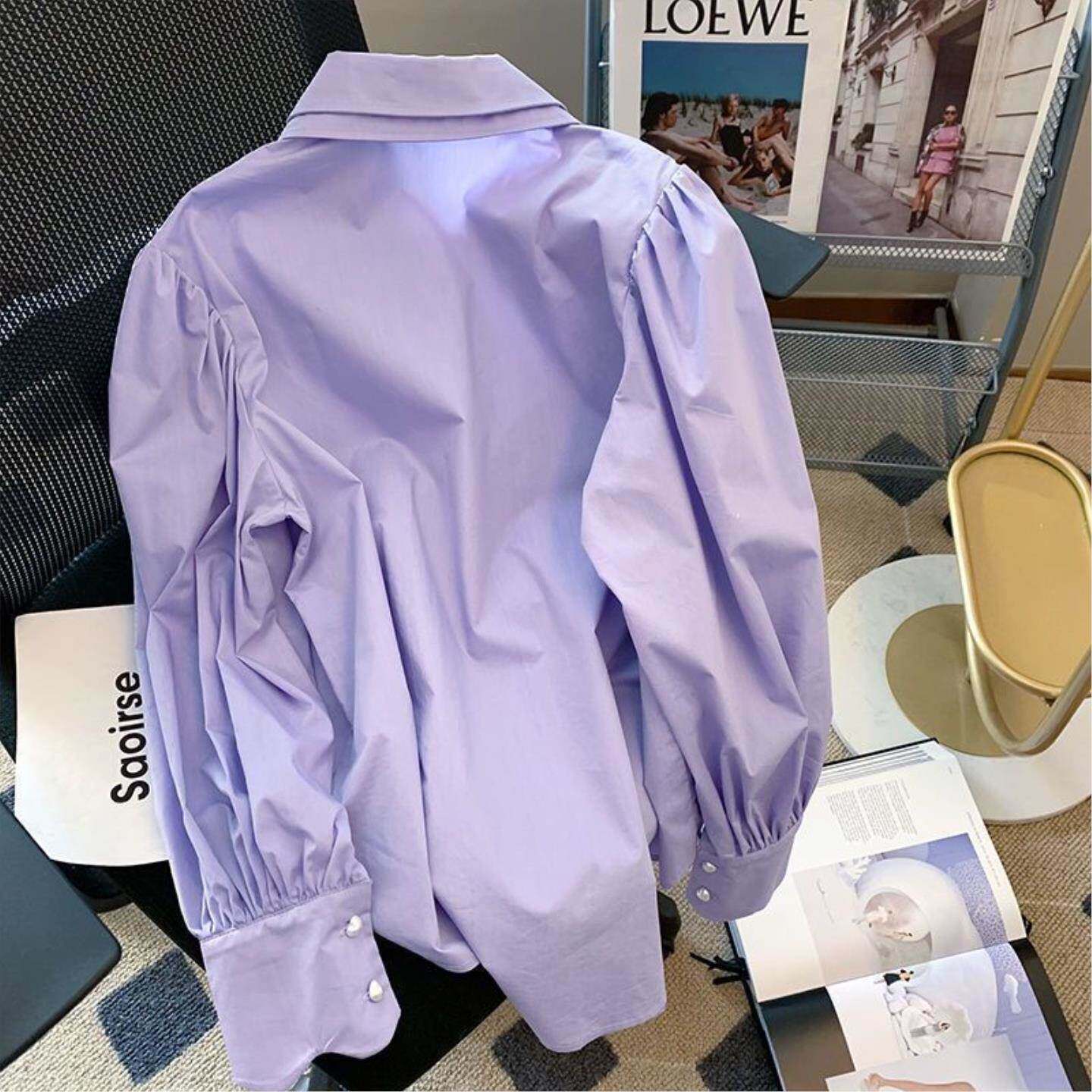 紫色双层领衬衫外套女早春季新款设计感小众刺绣蝴蝶长袖上衣