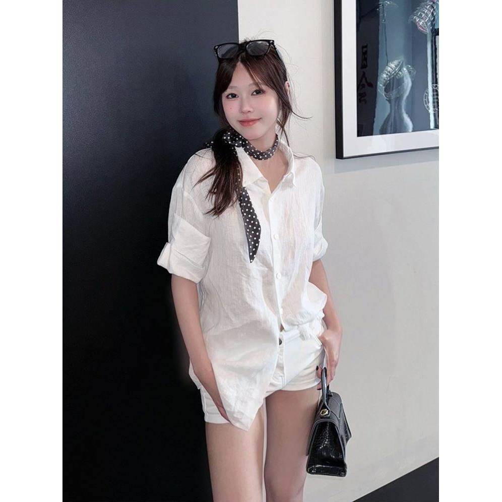 白色亚麻衬衫短袖衬衣女2026夏季新款法式休闲气质老钱风棉麻上衣