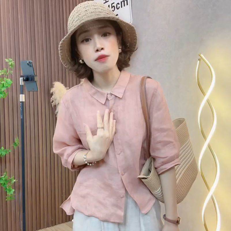 韩版小清新多巴胺百搭显瘦新款衬衫夏季大码MM纯色休闲风短袖小衫