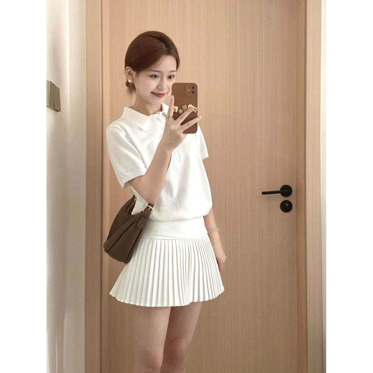 美式盐系运动服套装女夏季学生白色时尚短袖短裙休闲两件套潮