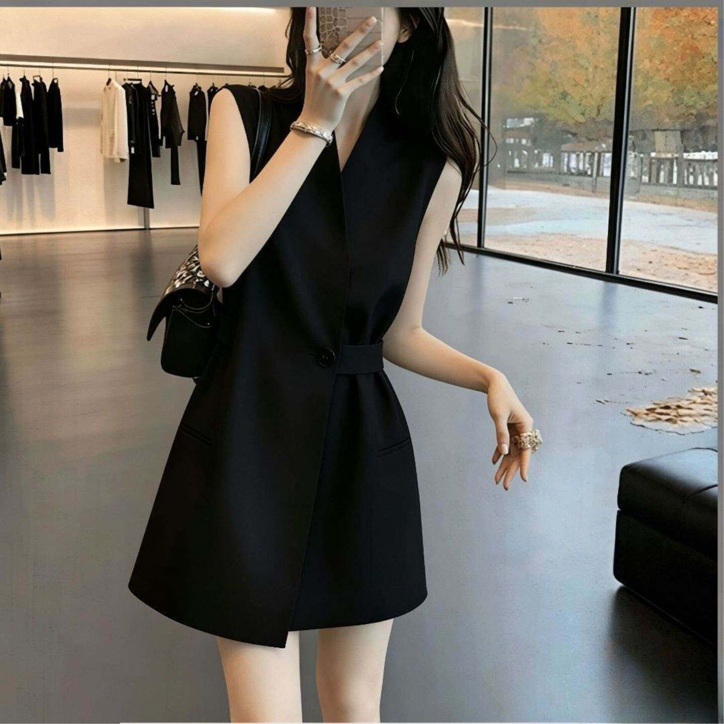 赫本风连衣裙西装连衣裙女夏季收腰显瘦气质马甲西服夏季西装裙