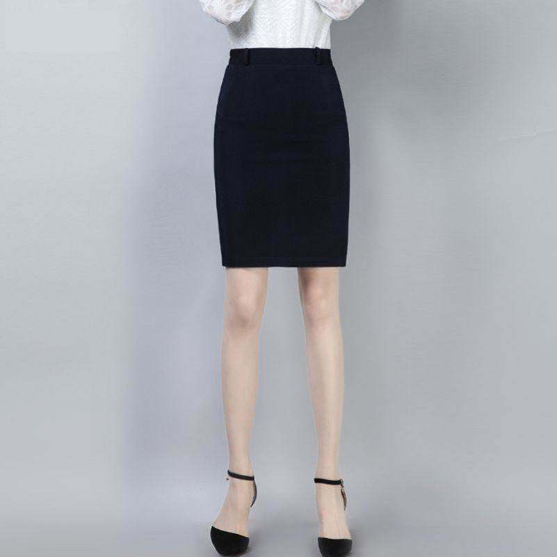 面试半身裙名媛气质职业裙子女高腰松紧开叉一步工作包臀黑西装裙