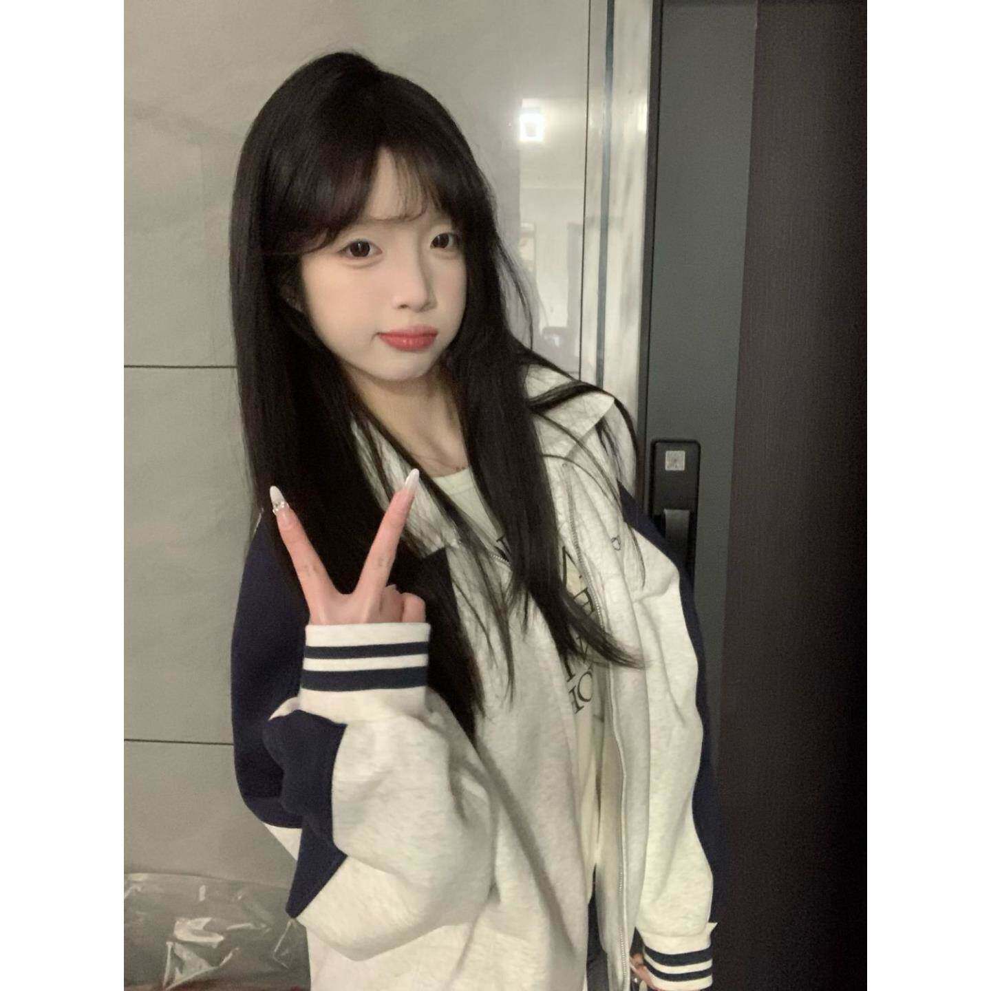 学院风撞色立领刺绣开衫外套女秋季女装新款宽松卫衣棒球服