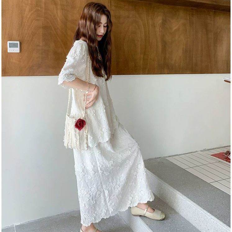 特大码韩系甜美提花套装夏季胖妹妹280斤宽松慵懒风两件套