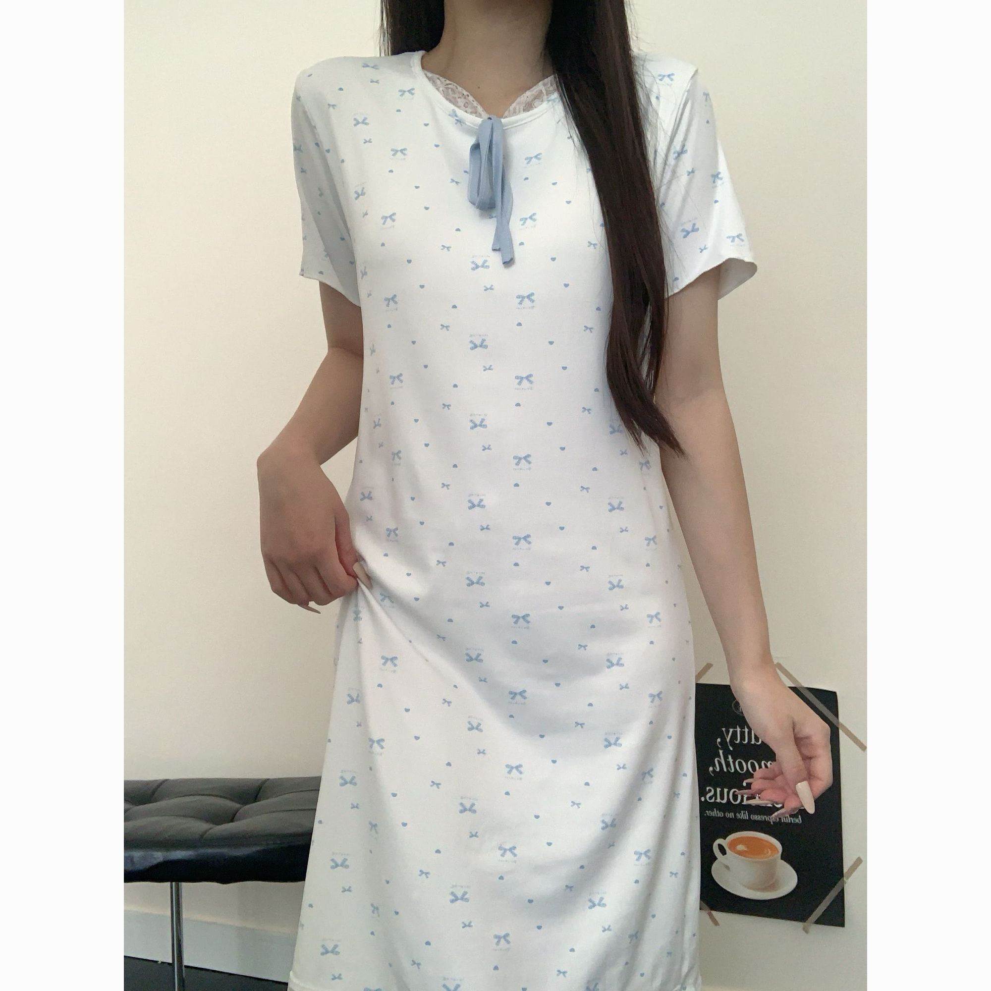 波点蝴蝶结时尚潮流高颜值睡裙家居服套装女款甜美可外穿