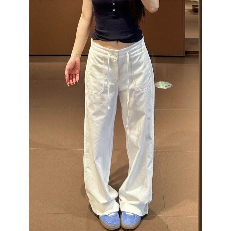 白色亚麻阔腿裤女夏季薄款慵懒垂坠感宽松休闲显瘦直筒棉麻长裤子