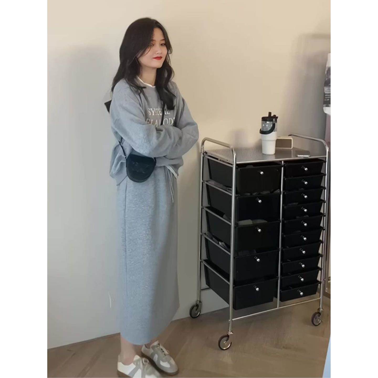 秋季韩系简约高级感运动卫衣女春秋季时髦休闲显瘦半身裙两件套装
