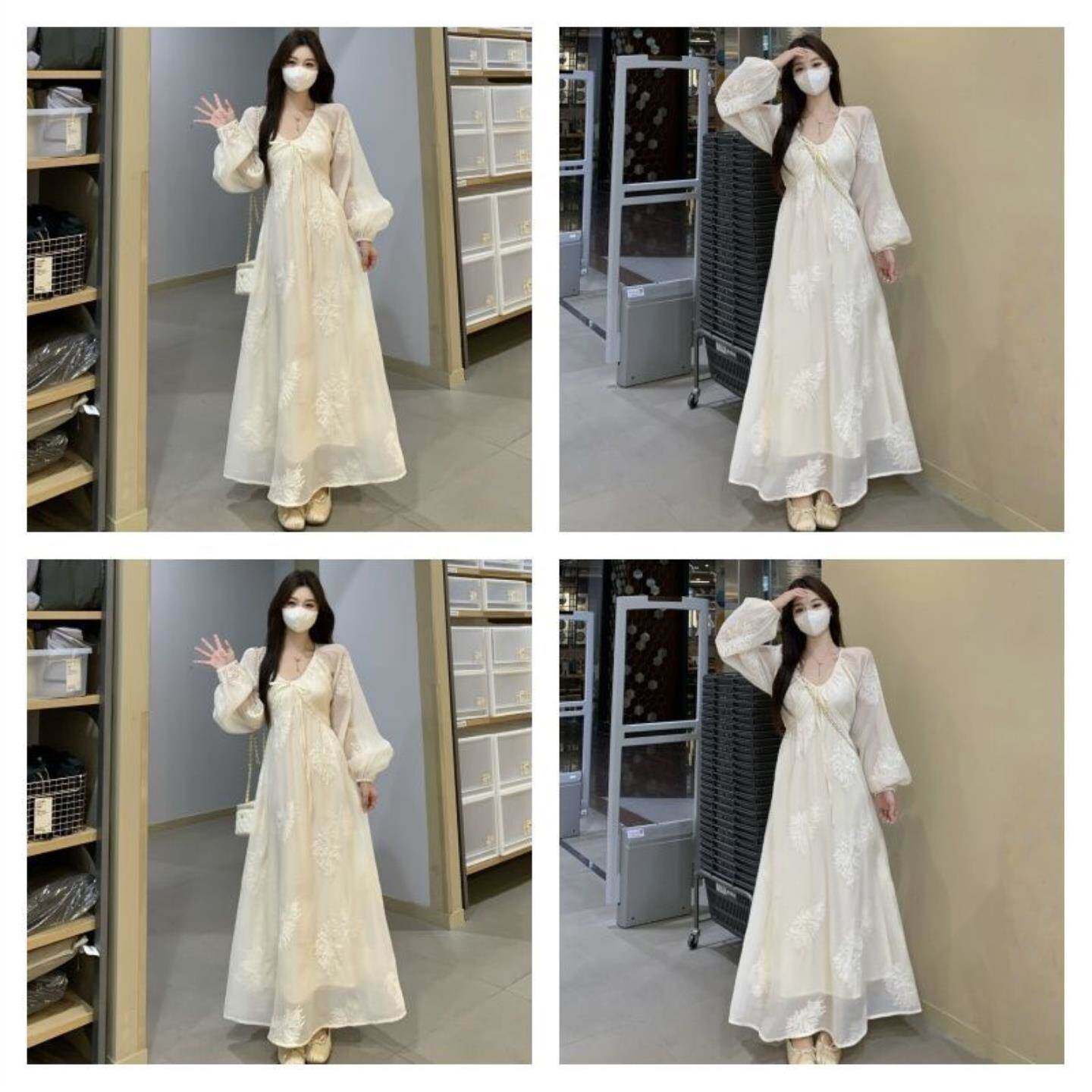 超仙法式温柔风长袖连衣裙女大码胖妹妹mm高级感绝美初恋长裙子