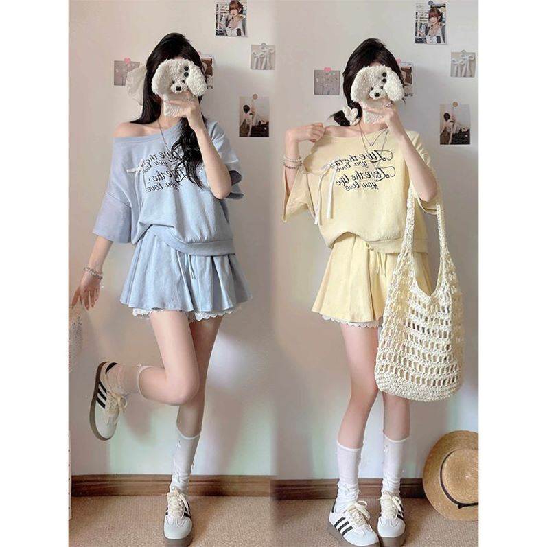 洋气减龄夏季宽松显瘦休闲套装新款大码胖MM时尚甜美少女风两件套