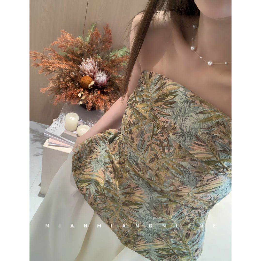 夏季竹子印花抹胸多巴胺气质收腰打揽弹力抹胸背心辣妹性感上衣女