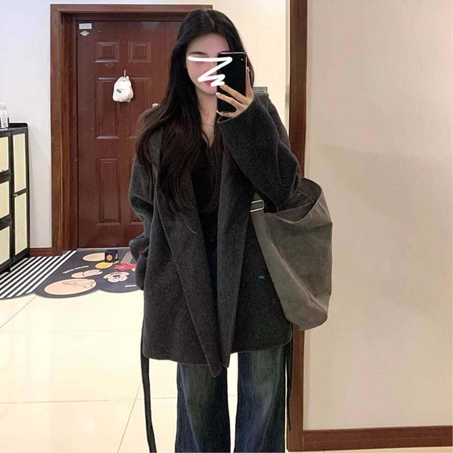 特大码女装300斤胖妹妹秋冬款高级毛呢外套宽松加厚呢子大衣韩系