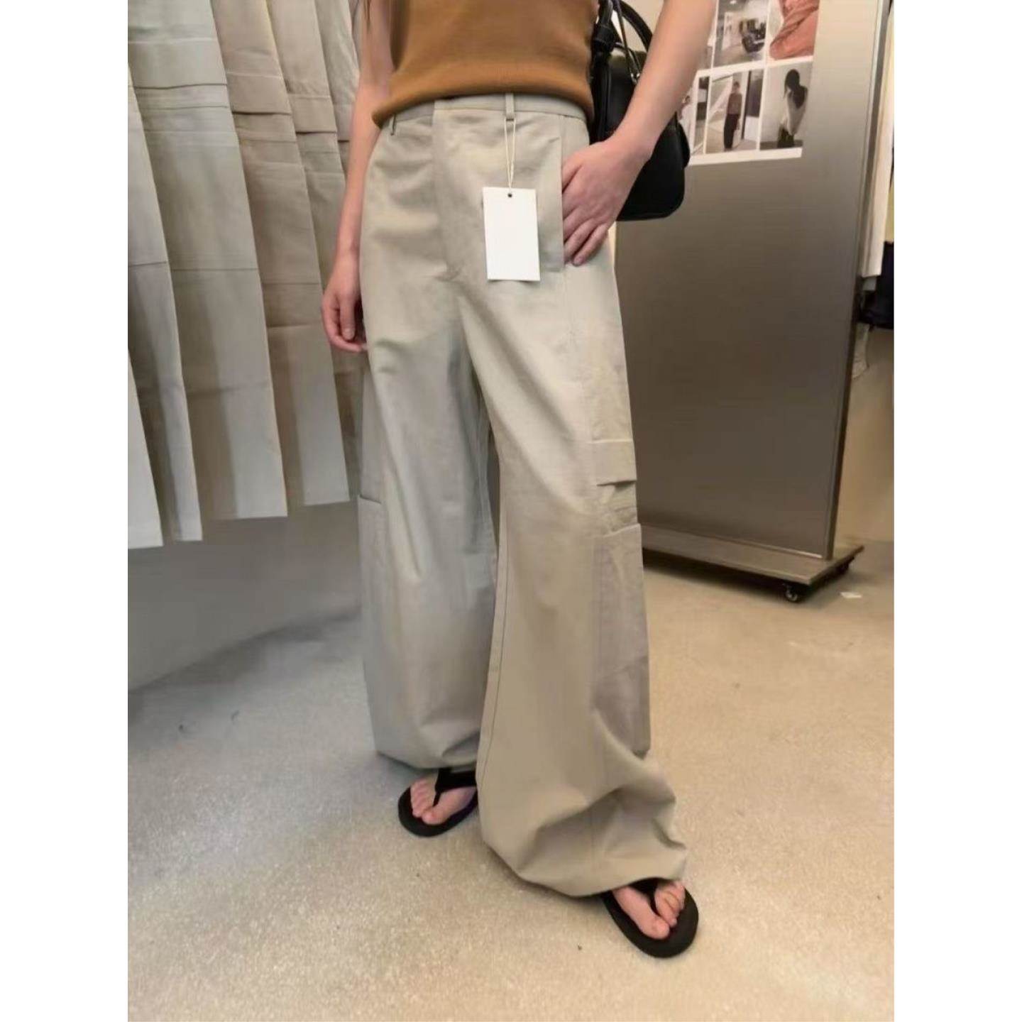 韩版小个子炸街宽松慵懒风阔腿工装裤子女春季薄款欧美显瘦直筒裤