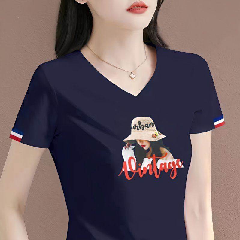 夏季白色t恤女95%棉休闲时尚短袖修身纯色V领大码韩版百搭打底衫