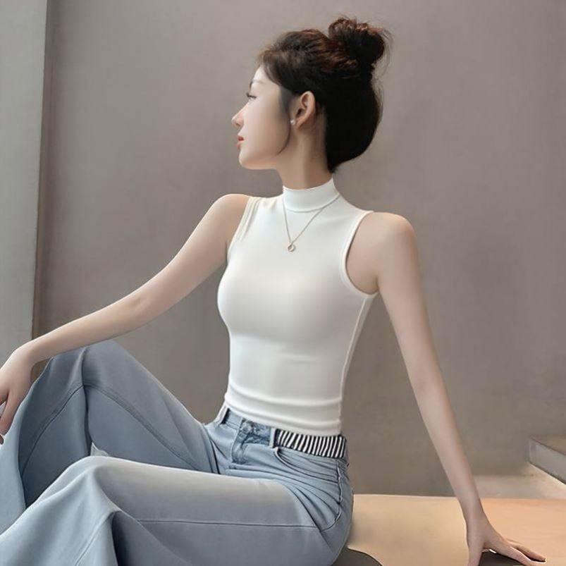2026新款夏季黑色半高领修身无袖吊带背心女设计感高级打底内搭潮