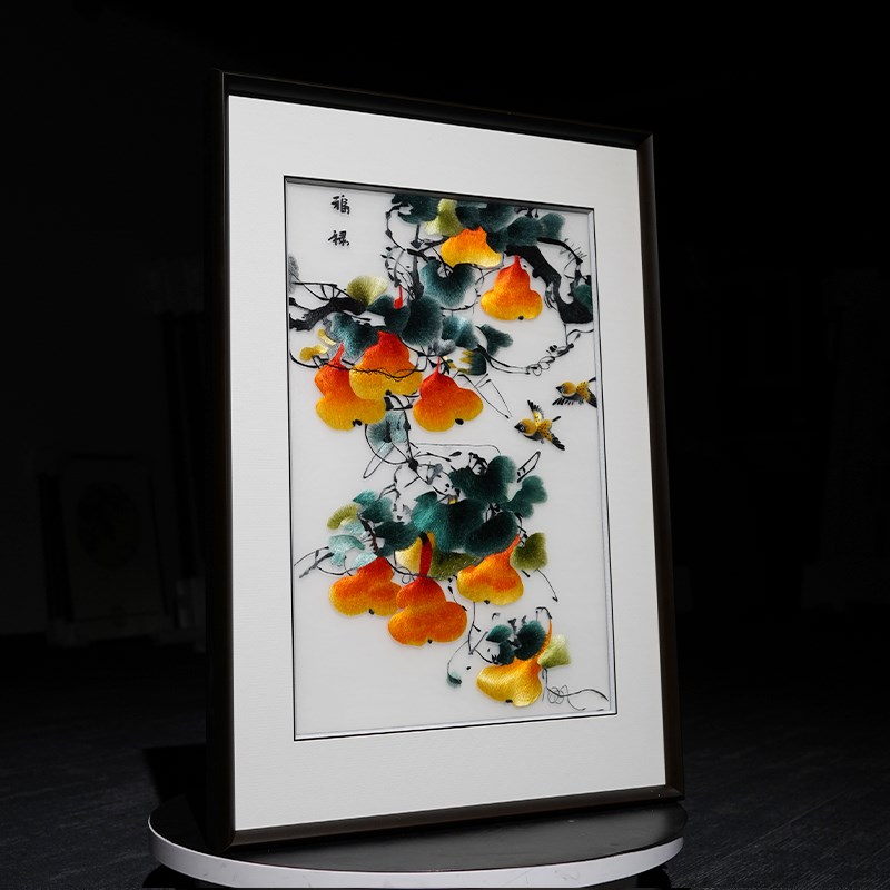 苏绣福禄现代中式客厅玄关卧室餐厅纯手工刺绣装饰画图片