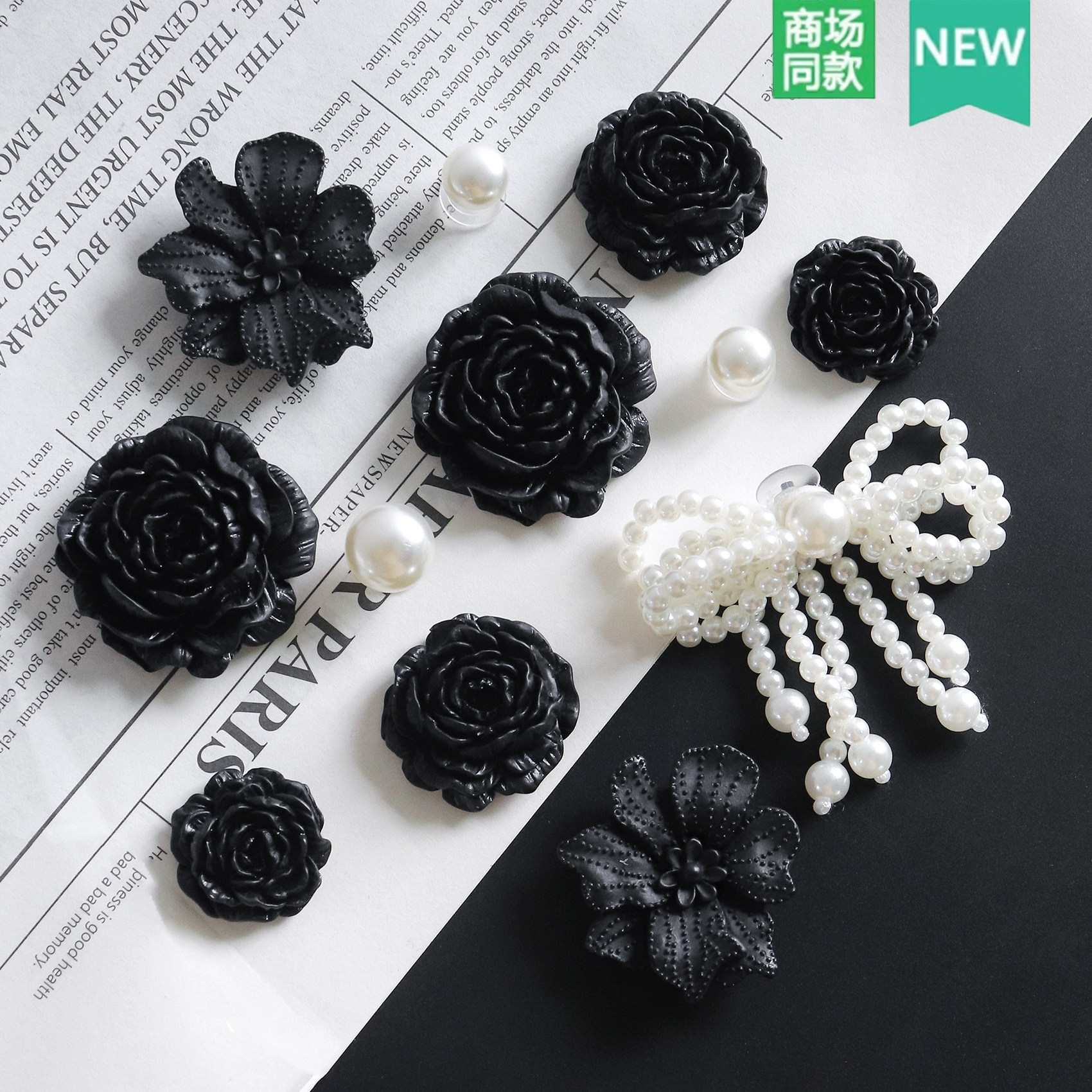 洞洞鞋配饰diy黑色山茶花鞋花扣图片