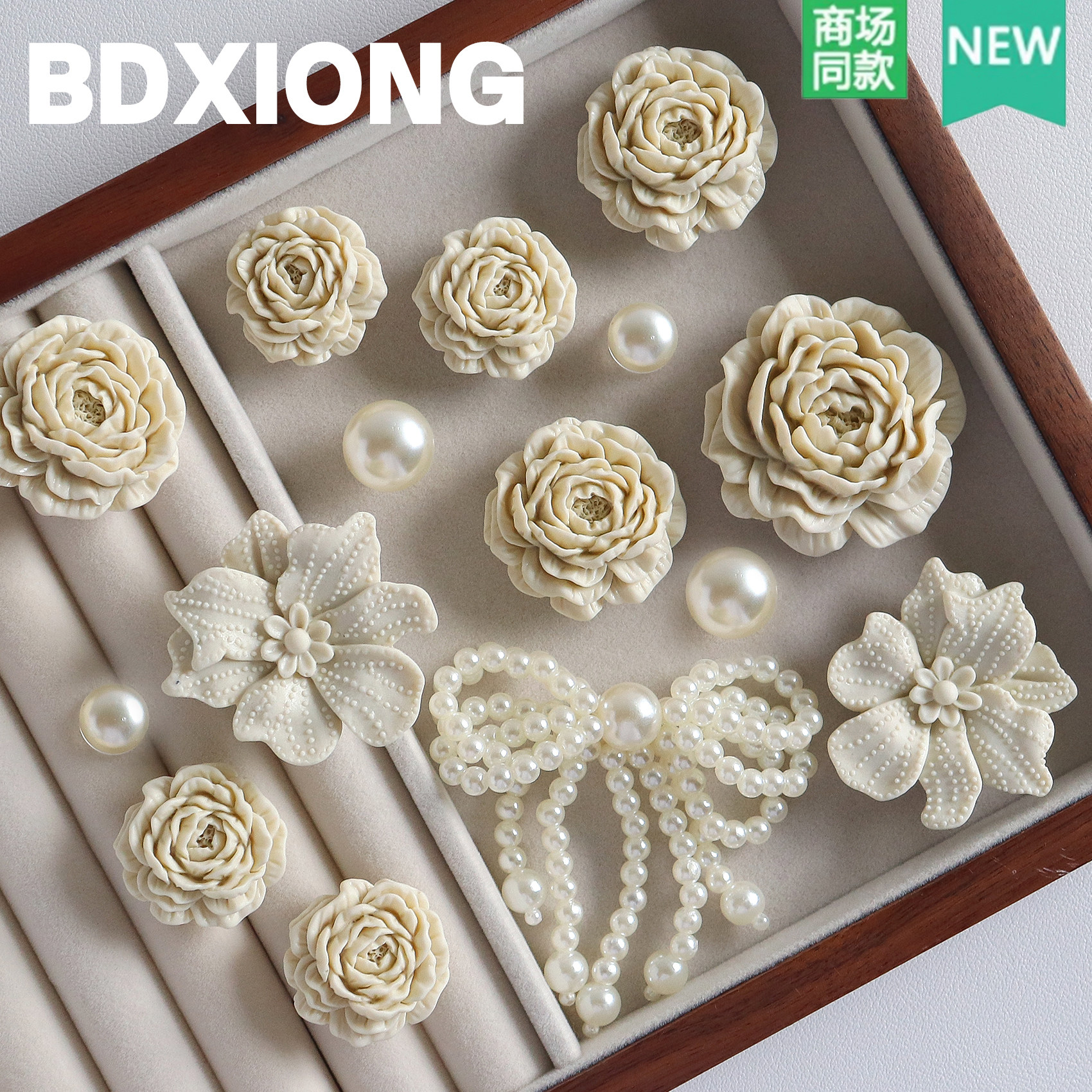 洞洞鞋配饰diy骨白山茶花鞋花扣图片