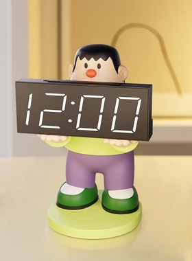 胖虎电子时钟摆件客厅q电视柜桌面摆放台式钟表高级装饰品创意闹