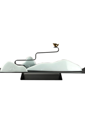 新中式铁艺陶瓷风水玄关摆t件 创意家居样板间工艺品室内软装饰品