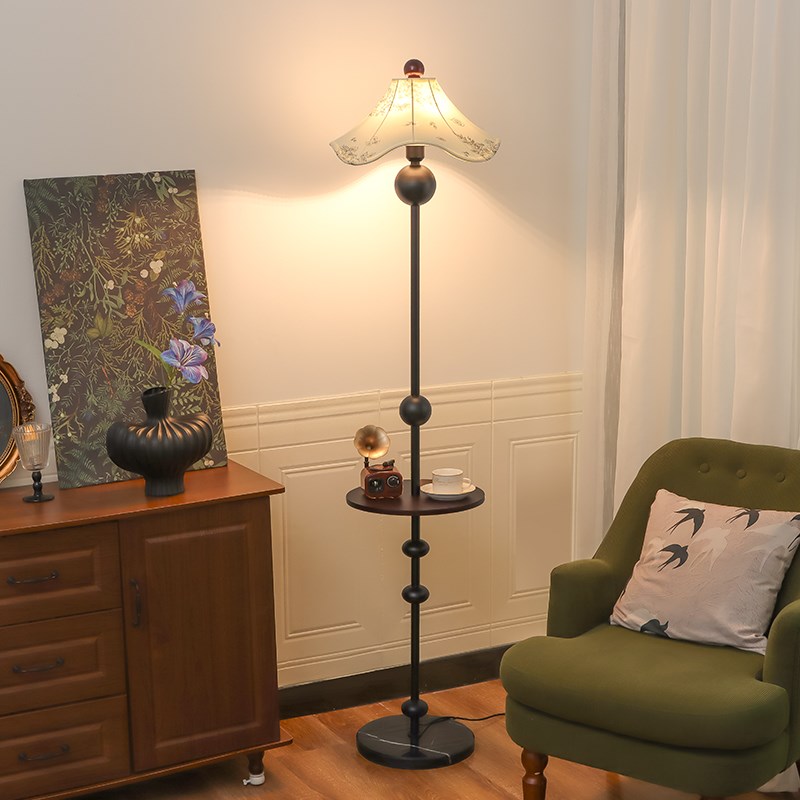 宋式美学落地灯客厅卧室沙发旁边带茶几桌床头法S式中古氛围台灯