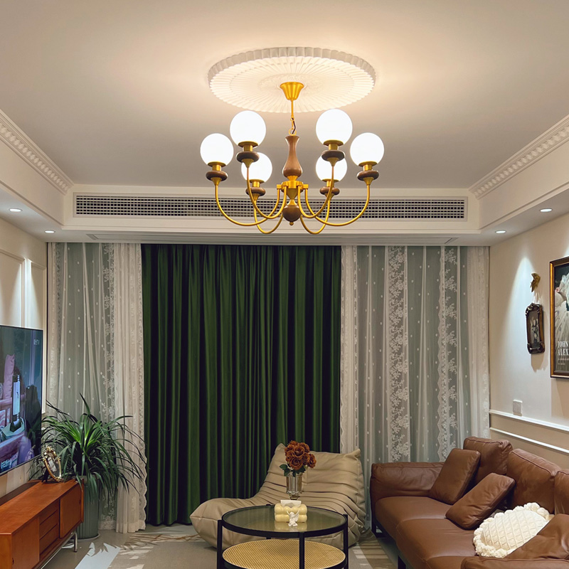 法式中古实木餐厅客厅p灯轻奢吊灯2023新款侘寂风茶室新中式灯具