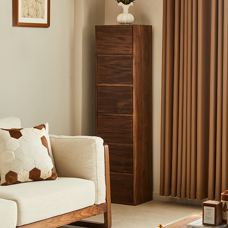 水墨兰亭黑胡桃木小立柜客厅x靠墙储物柜简约格子书柜角落置物柜