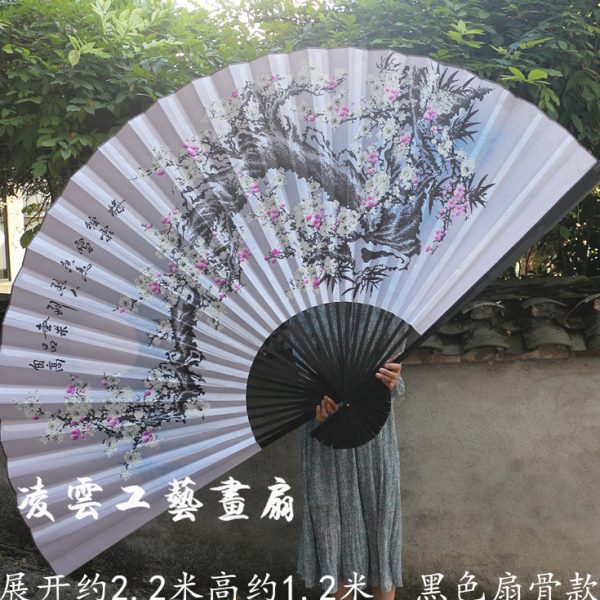 装饰大扇子挂扇 折扇工艺扇 影楼摄影婚庆道具扇 蓝底梅花绢布扇