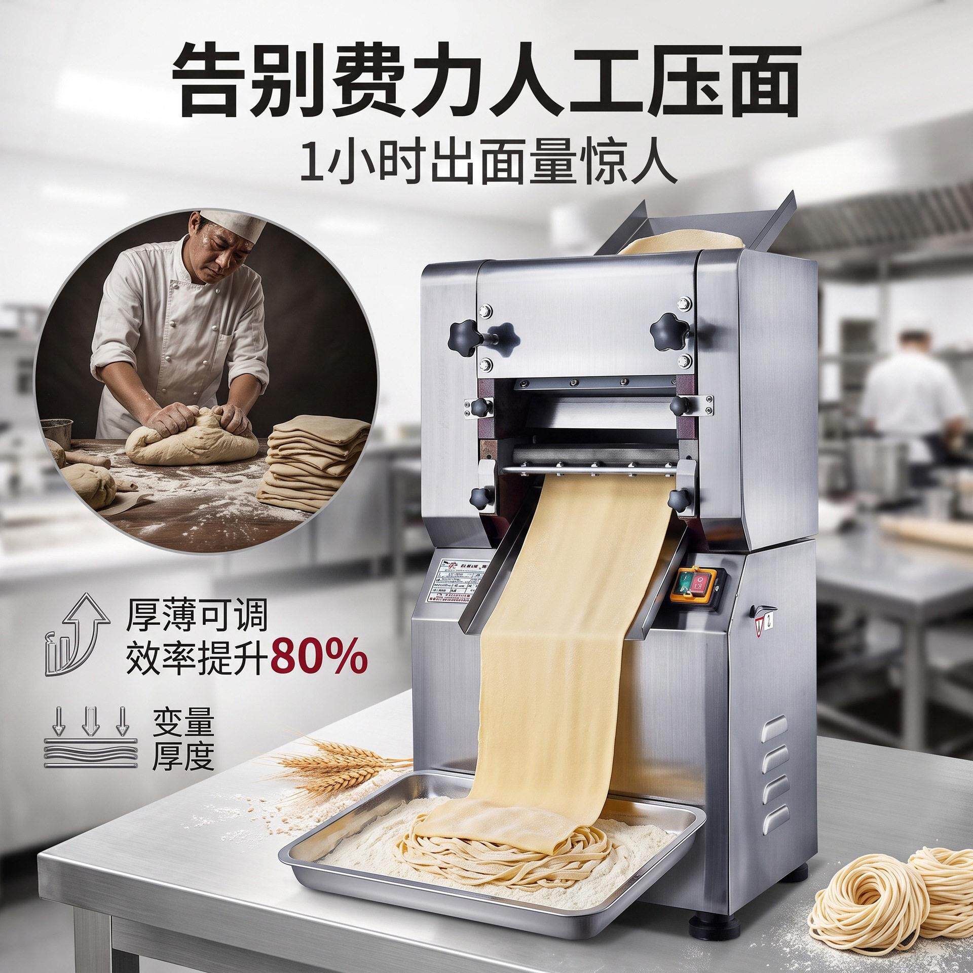 商用立式电动压面机不锈钢机身宽面条机/压面机