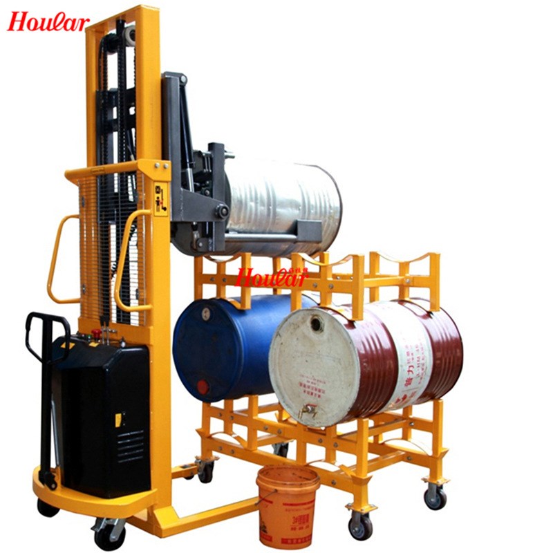 现货供应YL350半电动油桶堆放车自动支杆横向升降钢制油桶堆高车