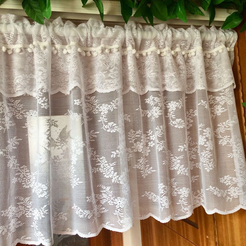 免打孔纯白色韩式田园小窗帘蕾丝短帘网纱半帘门帘橱柜帘不含杆