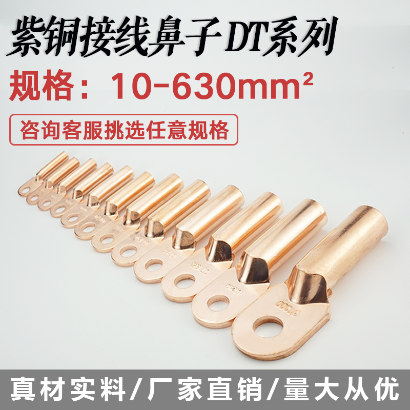 国标铜鼻子DT50平方电缆电线铜线鼻子堵油铜接头接线端子紫铜A级
