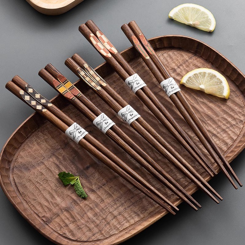 家用鸡翅木筷子抗菌防霉原木防滑尖头一人一筷日式X尖头木质餐具